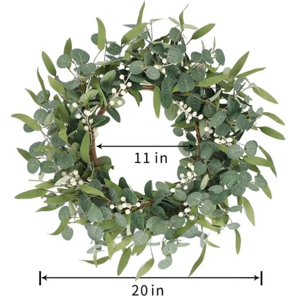 20in Artificial Eucalyptus Wreath for Front Door Fall Wreath Green Leaf Wreath